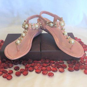 NEW!!! Beautiful Lianai Mima Pink Gem Flat Sandals